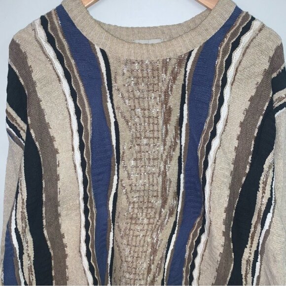 London Fog Sweater Men's Size Large Beige Brown Vintage COOGI Vibes Lightweight - Picture 4 of 7